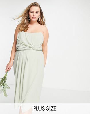 TFNC Plus Bridesmaid bandeau wrap dress in sage green
