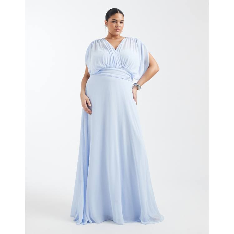 TFNC Plus Bridesmaid pleated chiffon maxi dress in blue | ASOS
