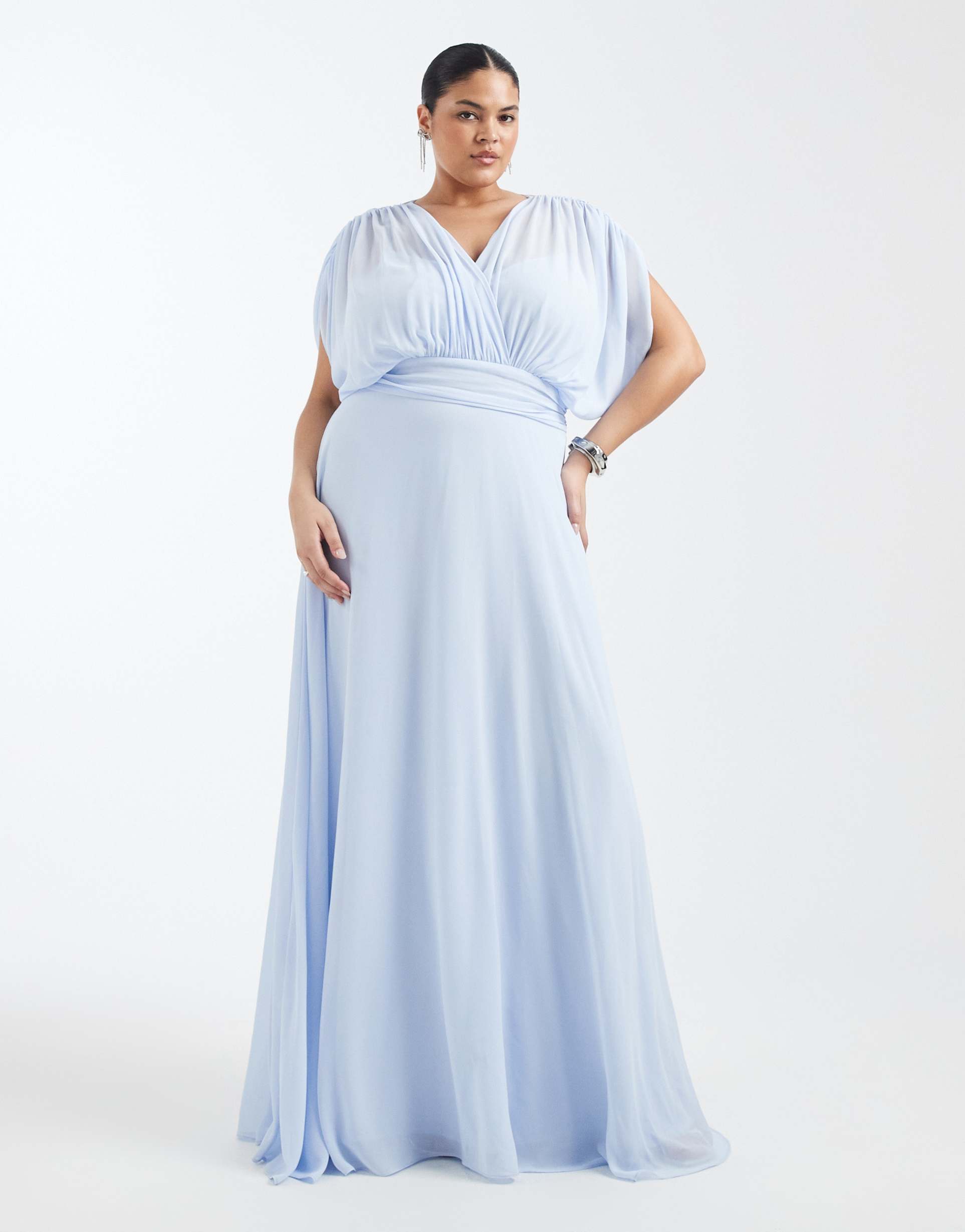tfnc plus bridesmaid pleated chiffon maxi dress in blue