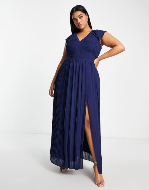 Navy pleated hot sale maxi dress