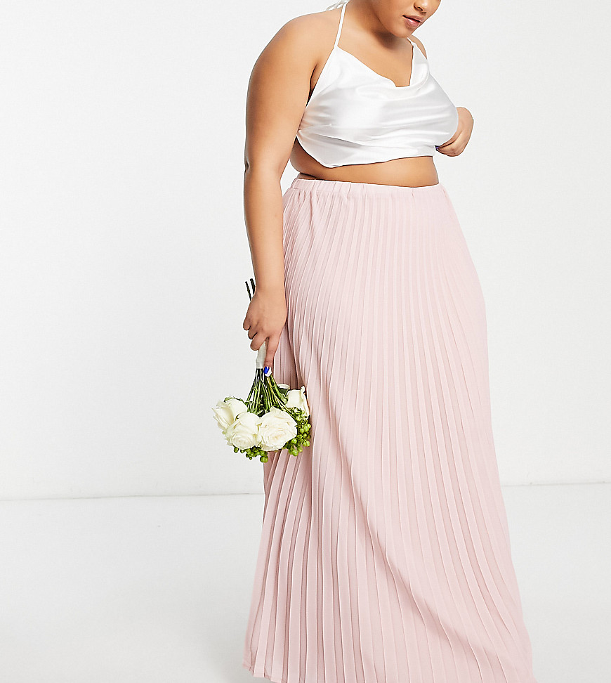 TFNC Plus Bridesmaid pleated maxi skirt in mauve-Pink