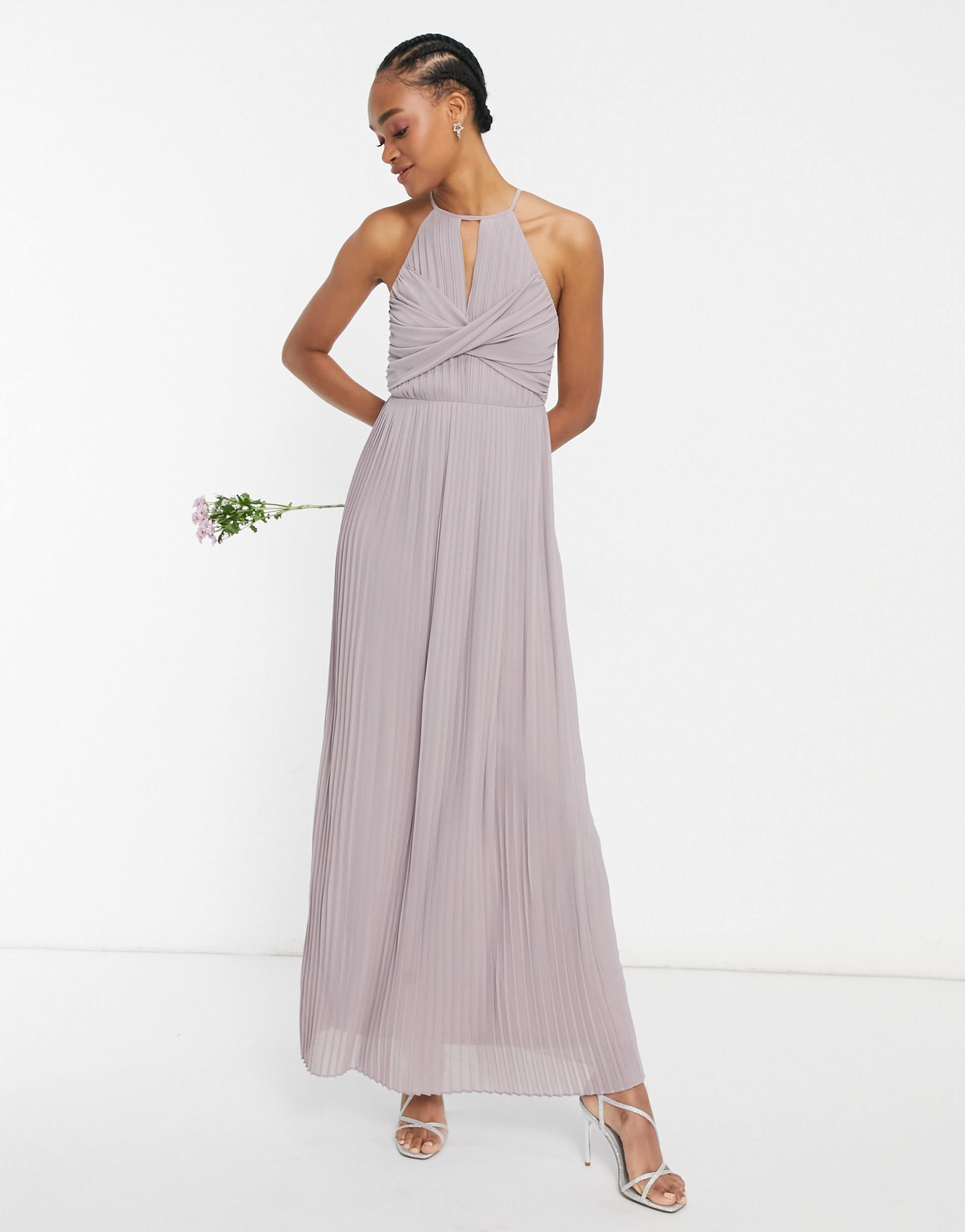 tfnc plus bridesmaid pleated wrap detail maxi dress in gray