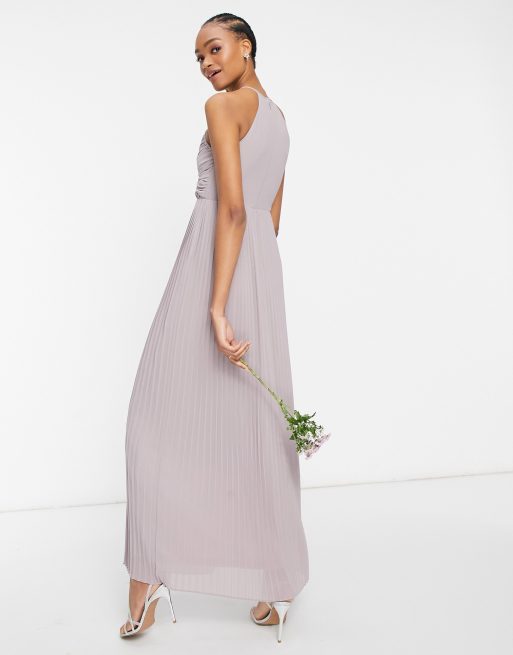 TFNC Plus bridesmaid pleated wrap detail maxi dress in gray, 2 of 4