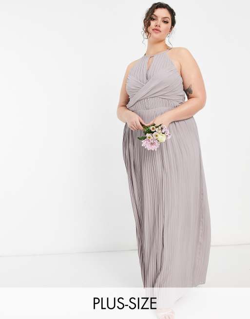 Plus bridesmaid pleated wrap detail maxi dress in grey | ASOS