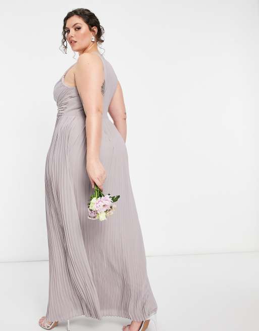 TFNC Plus bridesmaid pleated wrap detail maxi dress in grey