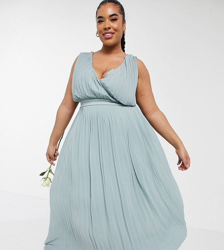 Plus-size dress by TFNC Cue the group photoshoot Pleated design V-neck Sleeveless style Wrap front Zip-back fastening Regular fit True to size