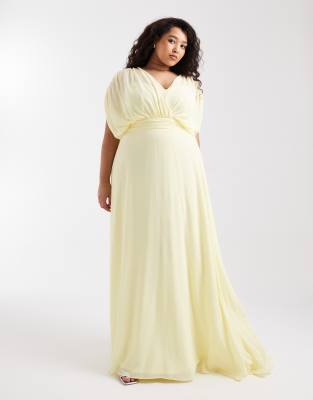 TFNC Plus - Bridesmaid - Plissiertes Chiffon-Maxikleid in Zitronenbuttergelb