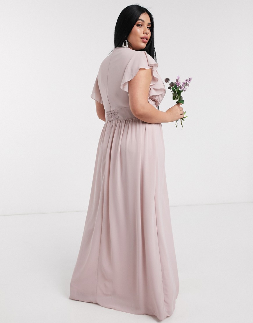 Alternative product photo of Tfnc plus bridesmaid plunge front flutter sleeve maxi dress in pink