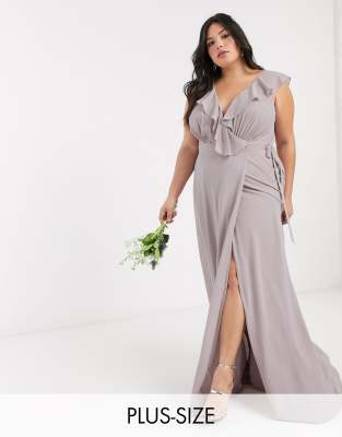 tfnc bridesmaid exclusive cami wrap maxi dress with fishtail in grey