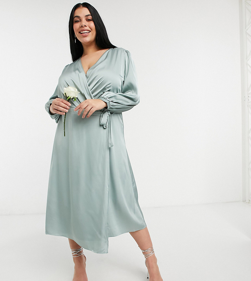 Plus-size dress by TFNC Cue the group photoshoot V-neck Long sleeves Wrap front Tie waist Regular fit True to size