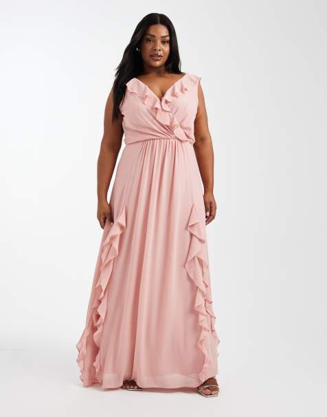 TFNC Plus – Bridesmaid Selena – Maxikleid aus Chiffon in Rosa mit Rüschen und V-Ausschnitt - view 1