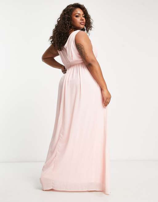 TFNC Plus Bridesmaid wrap front chiffon maxi dress with