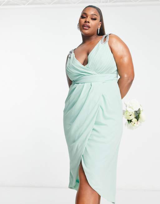 Plus size green wrap dress deals