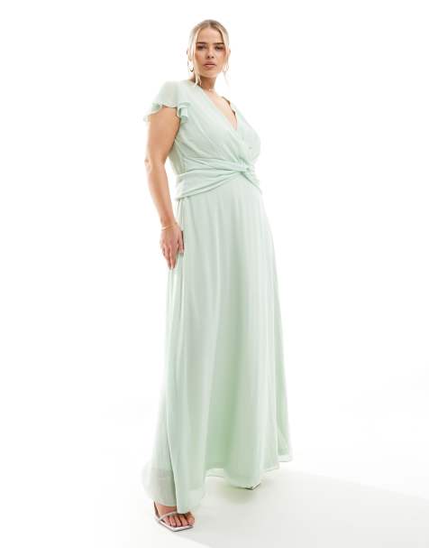 TFNC Plus Bridesmaid wrap front maxi dress in fresh mint - view 1