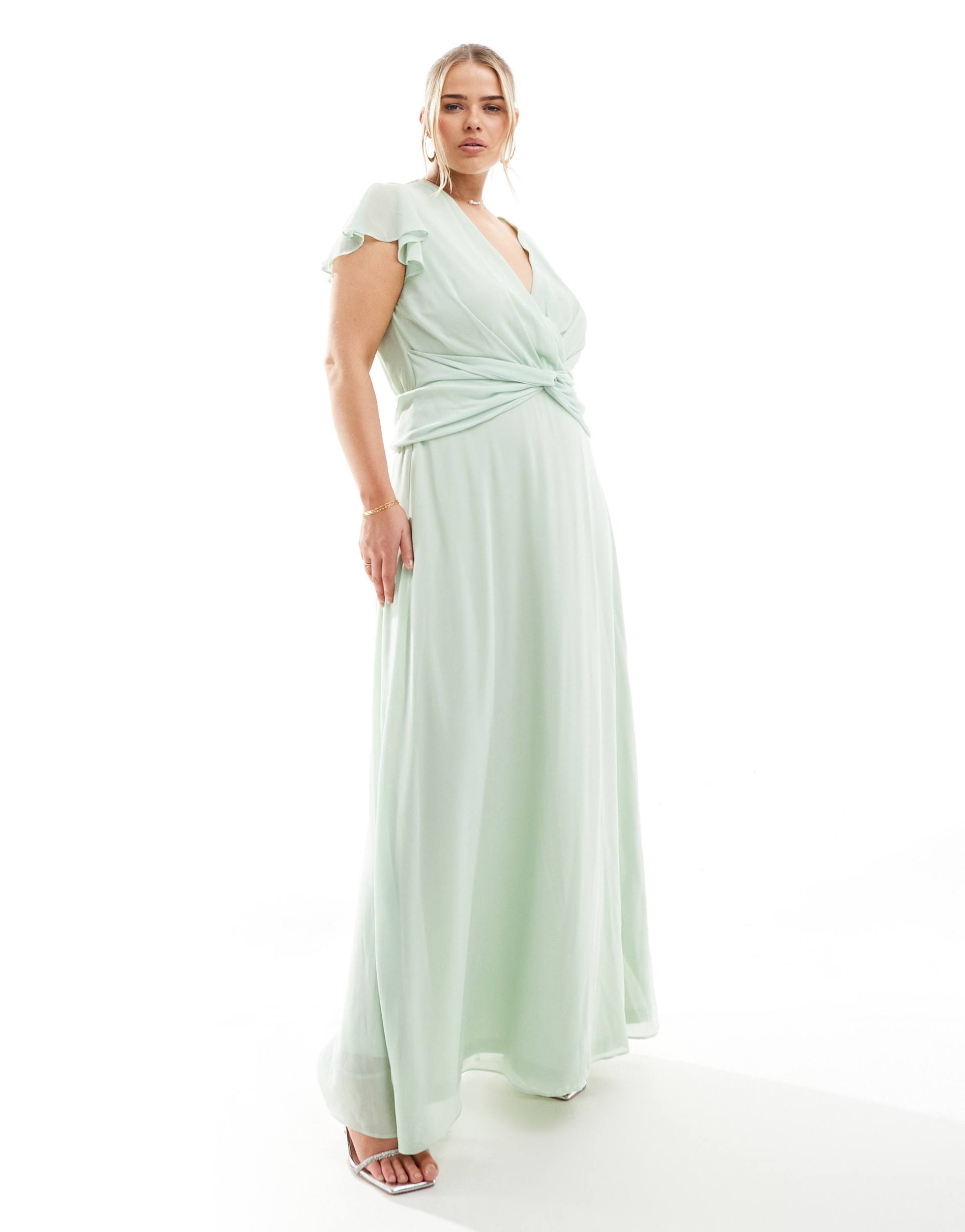 tfnc plus bridesmaid wrap front maxi dress in fresh mint