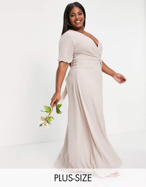 TFNC Plus Bridesmaid wrap front maxi dress in pink | ASOS