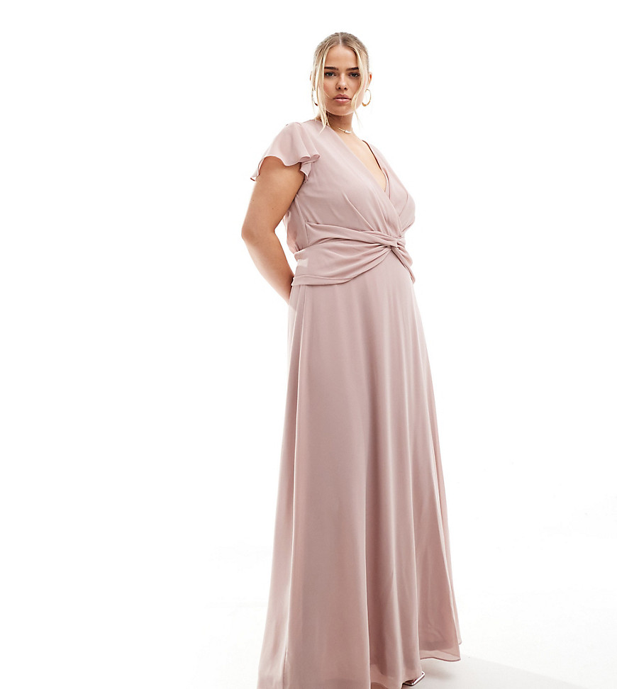 TFNC Plus Bridesmaid wrap front maxi dress in soft pink