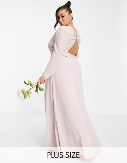 TFNC Plus Bridesmaid wrap front maxi dress with back detail in mink