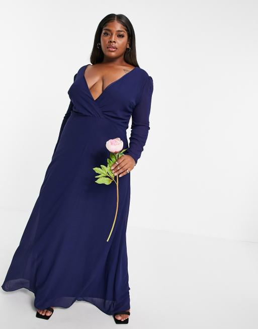 Navy wrap bridesmaid dress hotsell