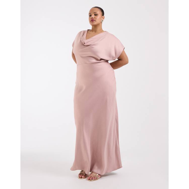 TFNC Plus Bridesmaids cowl neck satin maxi dress in dusty pink | ASOS