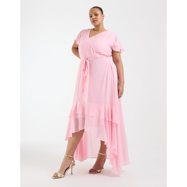 strapless open back dress Milla Women's Romantic Ruffled Pink Mini Dress with Rose Appliques main image 0