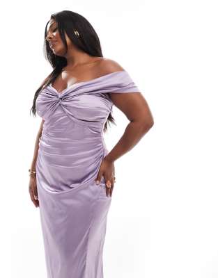Tfnc Plus Bridesmaids Satin Off The Shoulder Maxi Dress