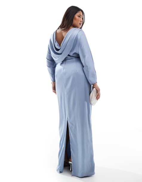 TFNC Plus - Bruidsmeisjes - Maxi-jurk met gedrapeerde achterkant in oudblauw - view 1