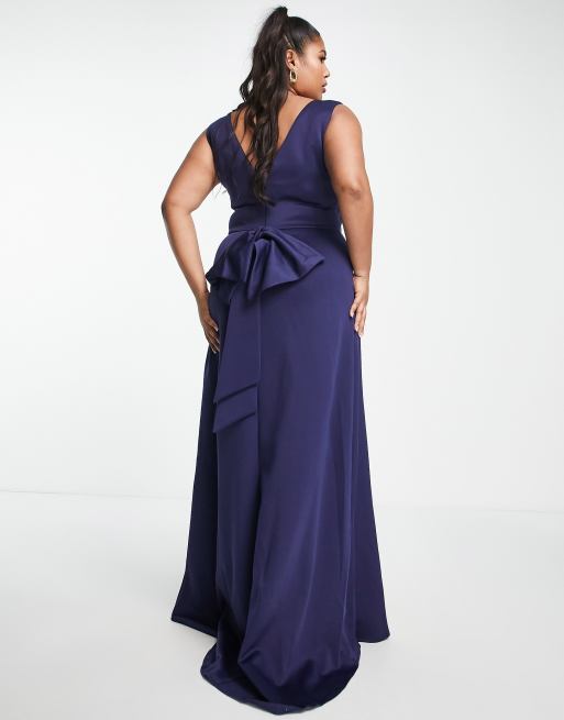 TFNC Plus - Bruidsmeisjes - Maxi-jurk met strik op de achterkant in marineblauw, 2 van 4