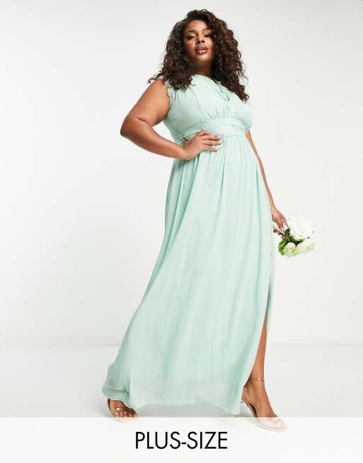 TFNC Plus - Bruidsmeisjes - Maxi-jurk van chiffon met kanten detail in saliegroen