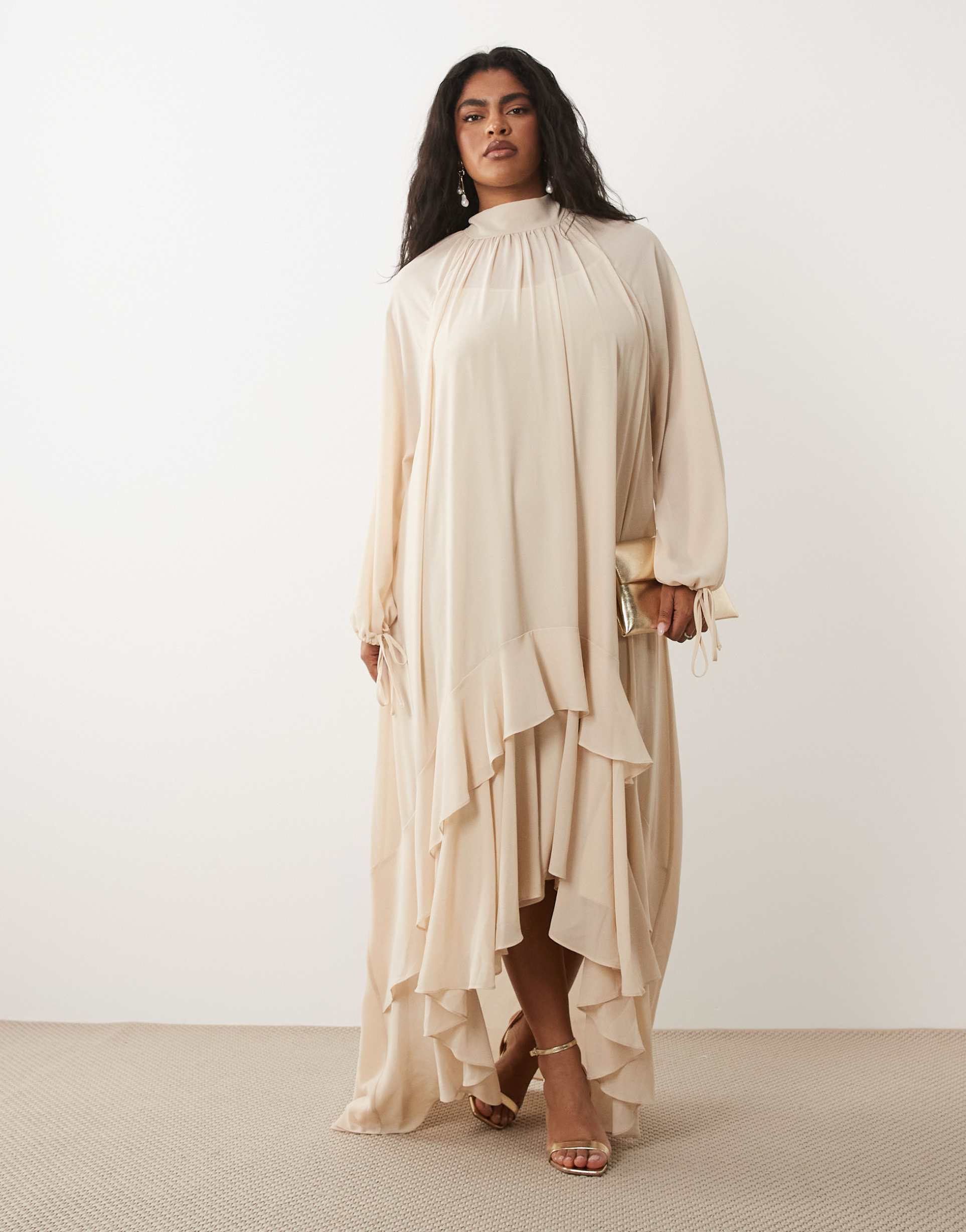 tfnc plus chiffon maxi dress with tiered hem in cream