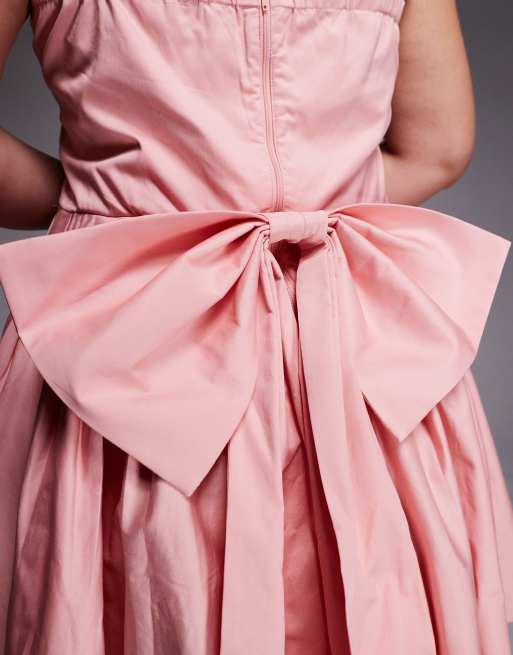 TFNC Plus - Geplooide mini jurk met korset en strik op de rug in roze, 3 van 4