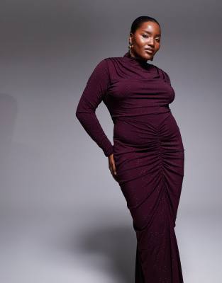 Tfnc Plus High Neck Embellished Maxi Dress In Pink