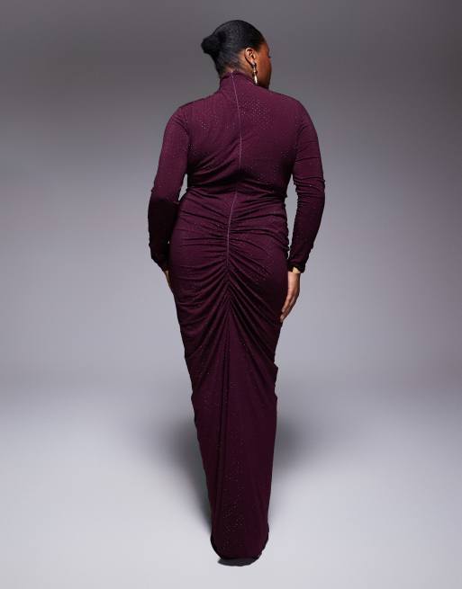 TFNC Plus high neck embellished maxi dress in cherry, 3 of 4