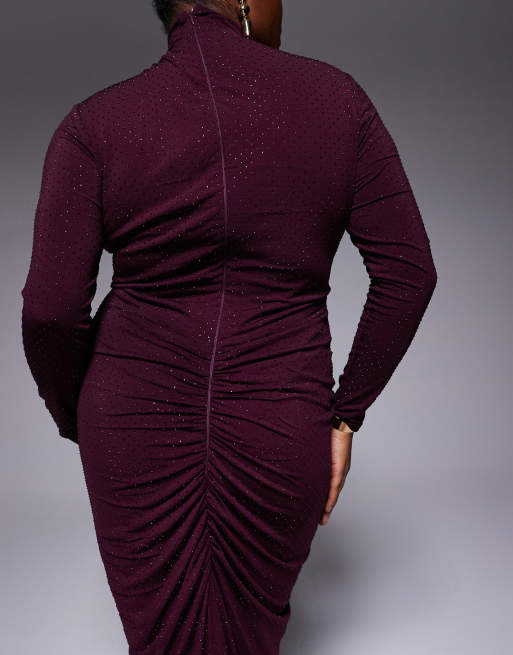 TFNC Plus high neck embellished maxi dress in cherry, 4 of 4
