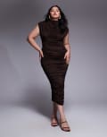 [TFNC Plus] TFNC Plus high neck midi dress in chocolate-Brown 20 Chocolate