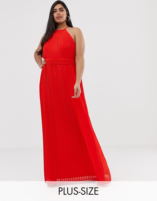 TFNC Plus high neck pleated maxi dress in red