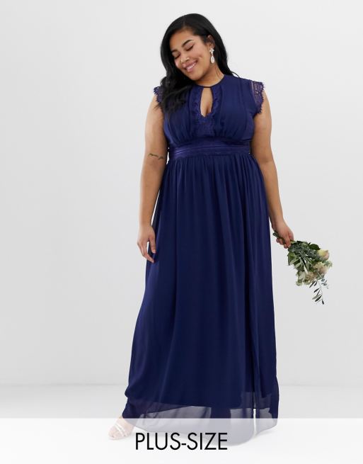 TFNC Plus lace detail maxi bridesmaid dress in navy ASOS TFNC Plus lace detail maxi bridesmaid dress in navy ASOS