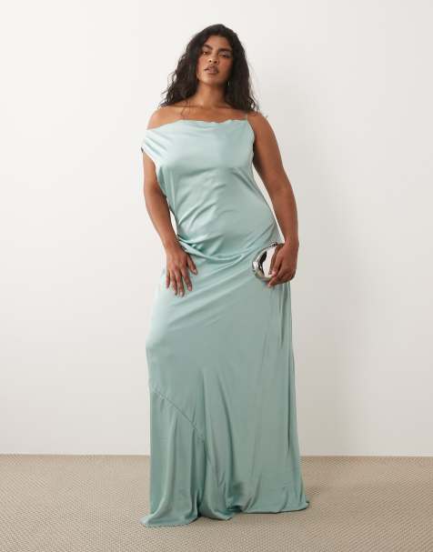 TFNC Plus - L'invitée - Robe longue asymétrique en satin - Aigue-marine - view 1