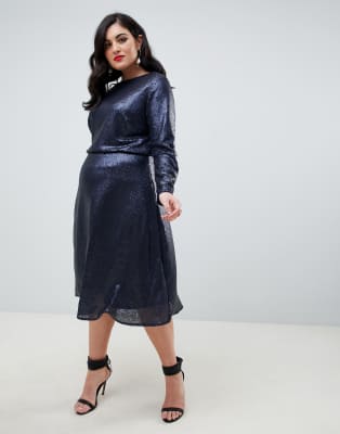 long sleeve fit and flare midi dress