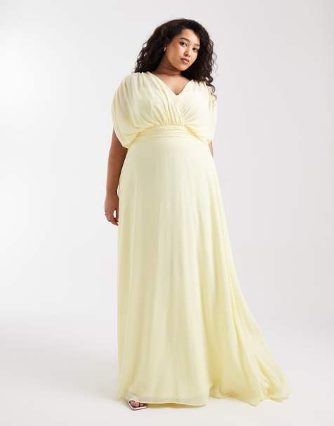 TFNC Plus - Lova - Vestito lungo da damigella in chiffon a pieghe color limone - view 1