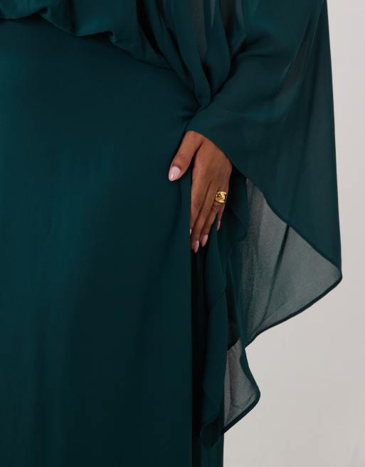 TFNC Plus maxikjole i chiffon med kappe-detalje i dyb teal, 2 af 4