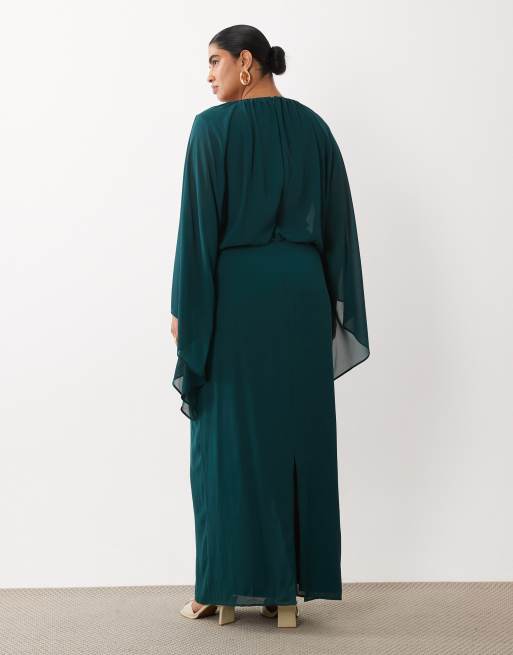 TFNC Plus maxikjole i chiffon med kappe-detalje i dyb teal, 4 af 4