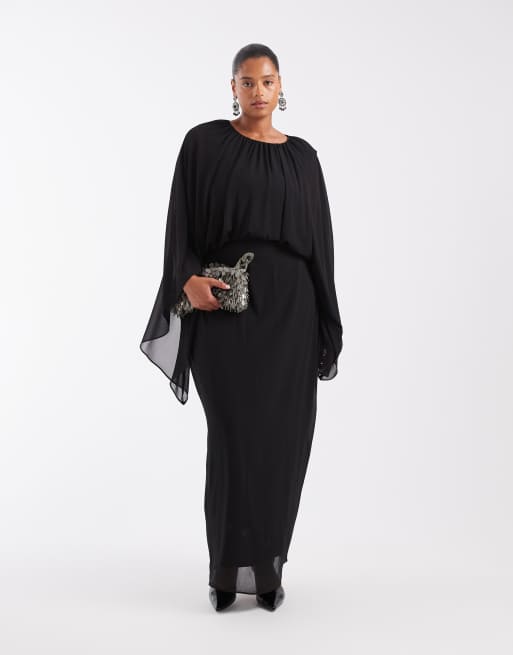 TFNC Plus maxikjole i sort med chiffon-capedetalje, 2 af 4
