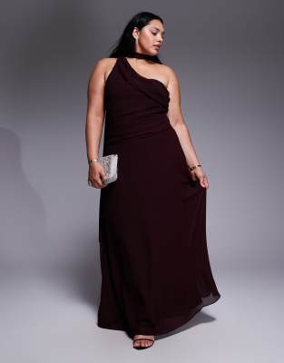 TFNC Plus - Maxikleid in Kirschrot mit Schal-Ausschnitt und One-Shoulder-Träger-Rosa