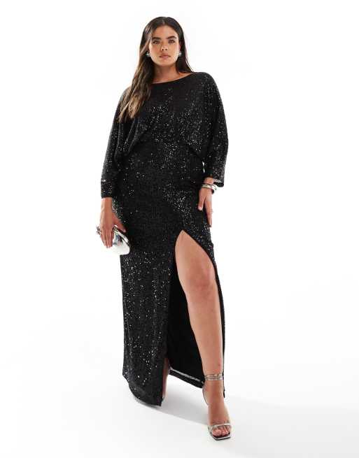 TFNC Plus Maxikleid in Schwarz mit Kimono Oberteil und Pailletten ASOS