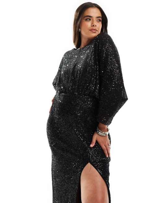 TFNC Plus – Maxikleid in Schwarz mit Kimono-Oberteil und Pailletten, 2 von 4