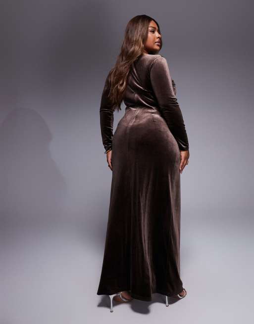 TFNC Plus modest long sleeved maxi dress with slash neck in