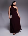 [TFNC Plus] TFNC Plus one shoulder scarf neck maxi dress in cherry-Pink 22 Cherry Liqueur