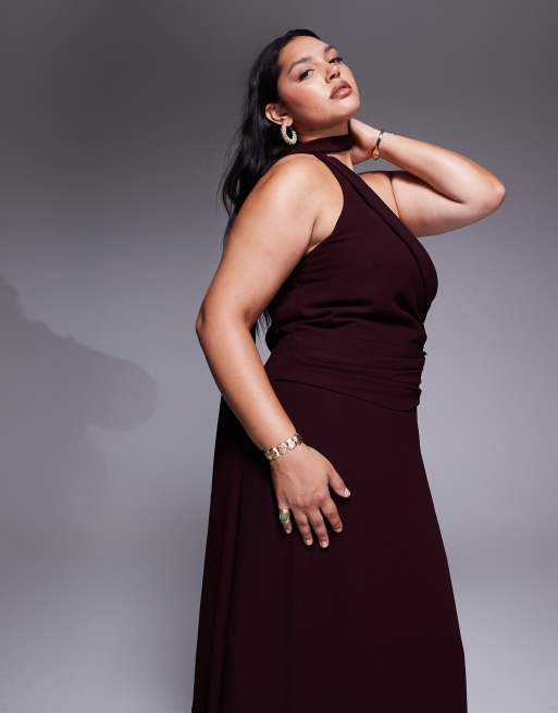 open lace back dress Black Plus Size One Shoulder Dress With Chiffon Cape