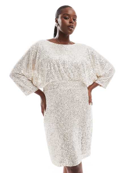 TFNC Plus – Pailletten-Minikleid in Silber mit Kimono-Oberteil - view 1